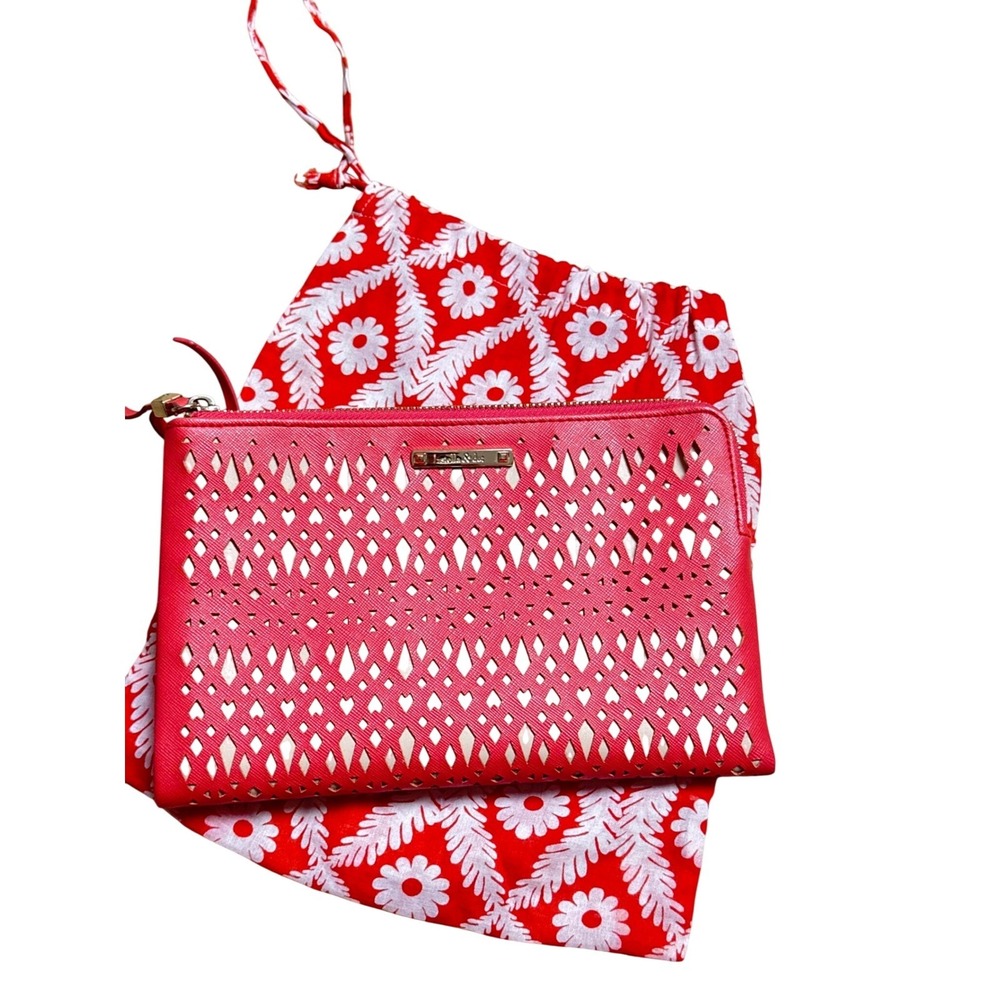 Stella & Dot Coral Laser Cut Wallet Clutch Organizer Vegan Leather NWOT